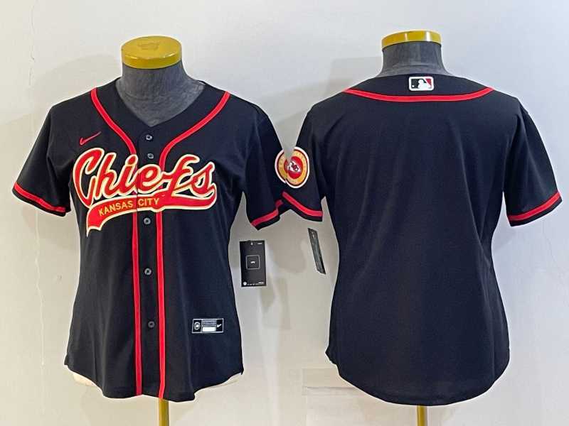 Women%27s Kansas City Chiefs Blank Black With Patch Cool Base Stitched Baseball Jersey